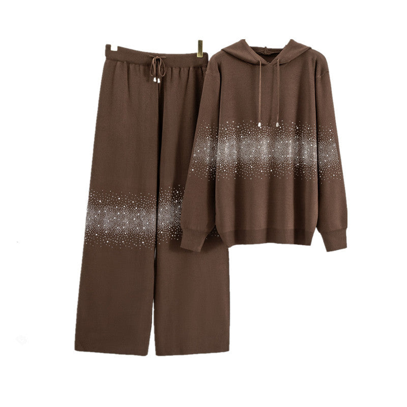 Women's Starry Hot Rhinestone Fashionable Knitted Autumn Suits