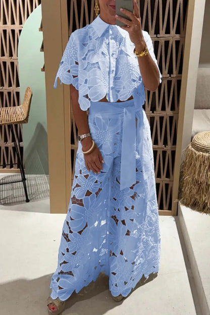 Women's Color Sexy Cutout Wide Leg Two-piece Suits