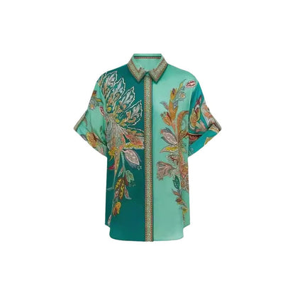 Vintage Printed Satin Sleeve Lapel Shirt Suits