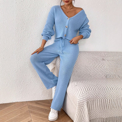 Women's Color Elegant Outfit Loose Wide Leg Drawstring Suits