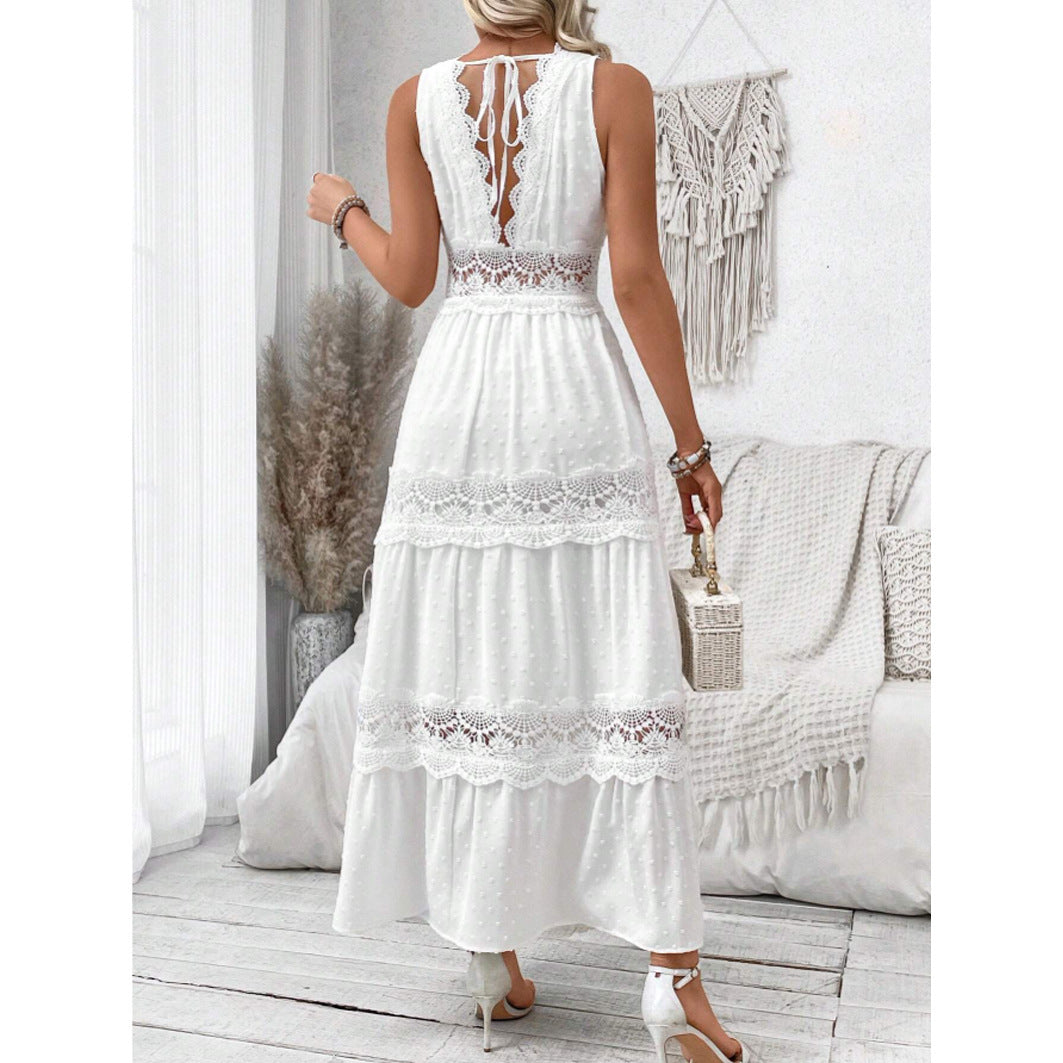 Women's Lace Stitching Collar Sleeveless Dress Dresses