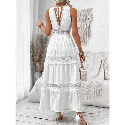 Women's Lace Stitching Collar Sleeveless Dress Dresses