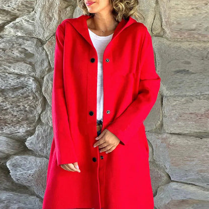 Fashion Hooded Long Sleeve Solid Color Coats