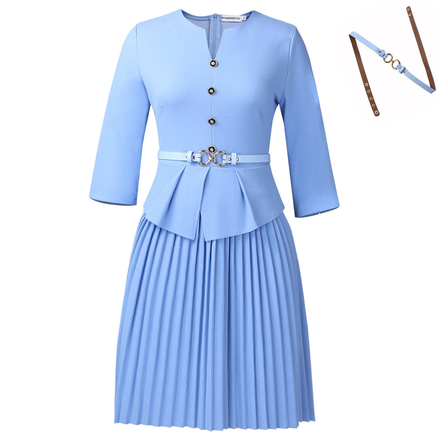 Women's Three-quarter Sleeve Fashionable Elegant Pleated Dress Dresses