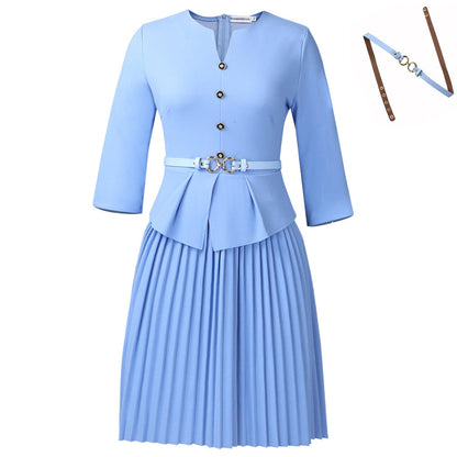 Women's Three-quarter Sleeve Fashionable Elegant Pleated Dress Dresses