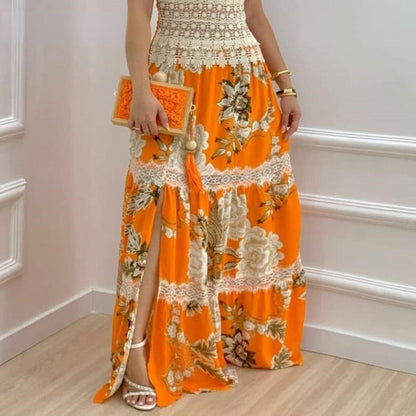 Long Lace Stitching Sexy Suspender Dress Dresses