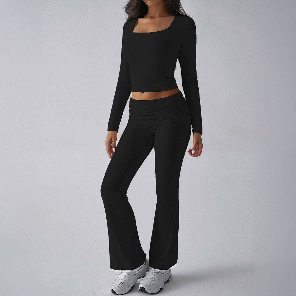 Solid Color Casual Knitted Long-sleeved Yoga Clothes Tops