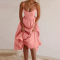 Women's Dopamine Solid Color Suspender Dress Waist Pleated Dresses