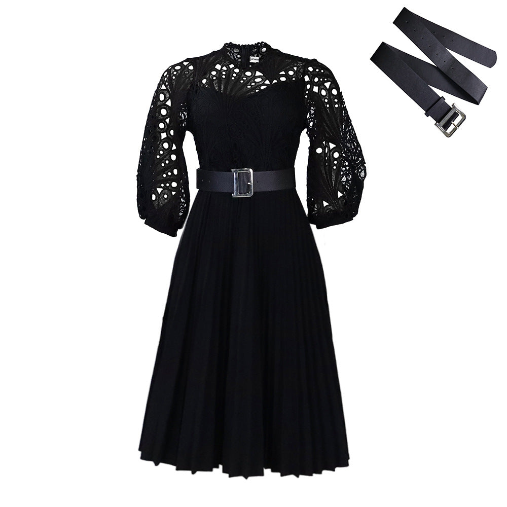 Women's Lace Crochet Sexy Cutout Pleated Stitching Dresses