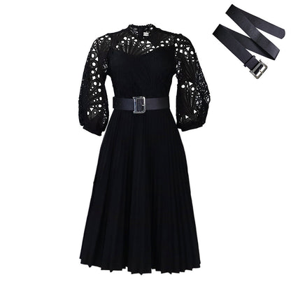 Women's Lace Crochet Sexy Cutout Pleated Stitching Dresses