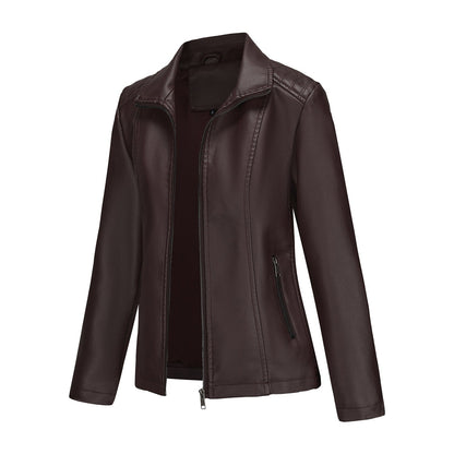 Women's Fashion Wear Leather Knitted Stitching Stretch Jackets