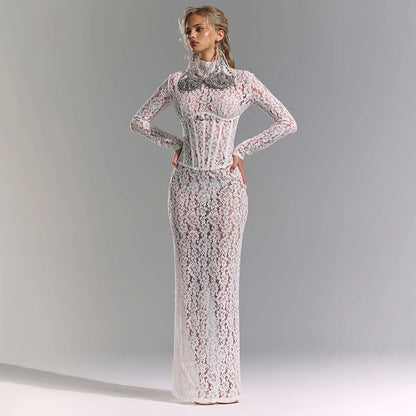 Women's Autumn Sexy Hollow Out Lace Pattern Dresses