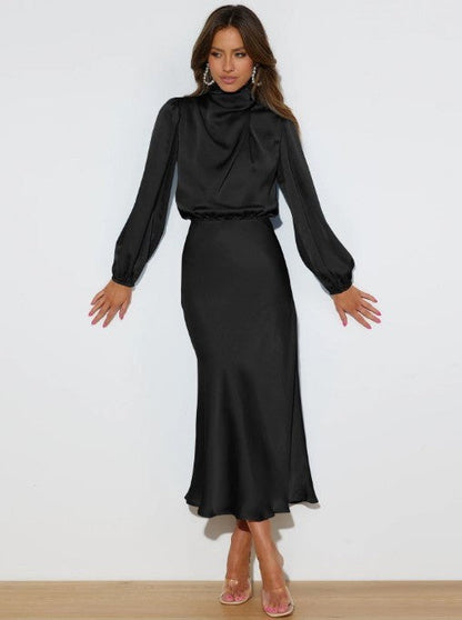 Women's High-grade Satin Long Sleeve Elegant Footwear Dresses