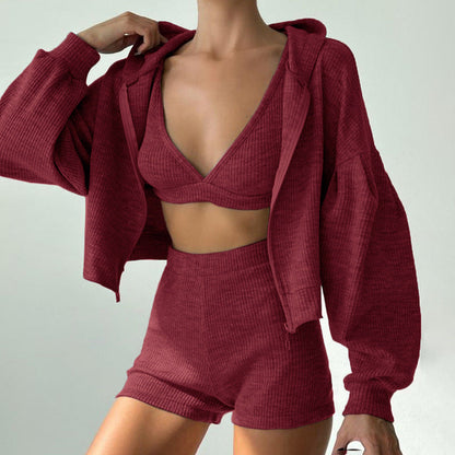 Women's Casual Zipper Hooded Autumn Comfortable Three-piece Suits