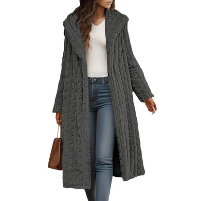 Women's Fashionable Long Solid Color Sleeve Hooded Coats