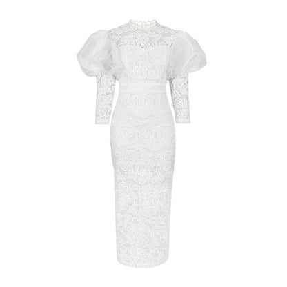 Women's Round Neck Lace Stitching High Waist Dresses