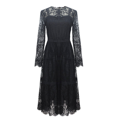 Women's Lace Dress French Chubby Black Primer Dresses
