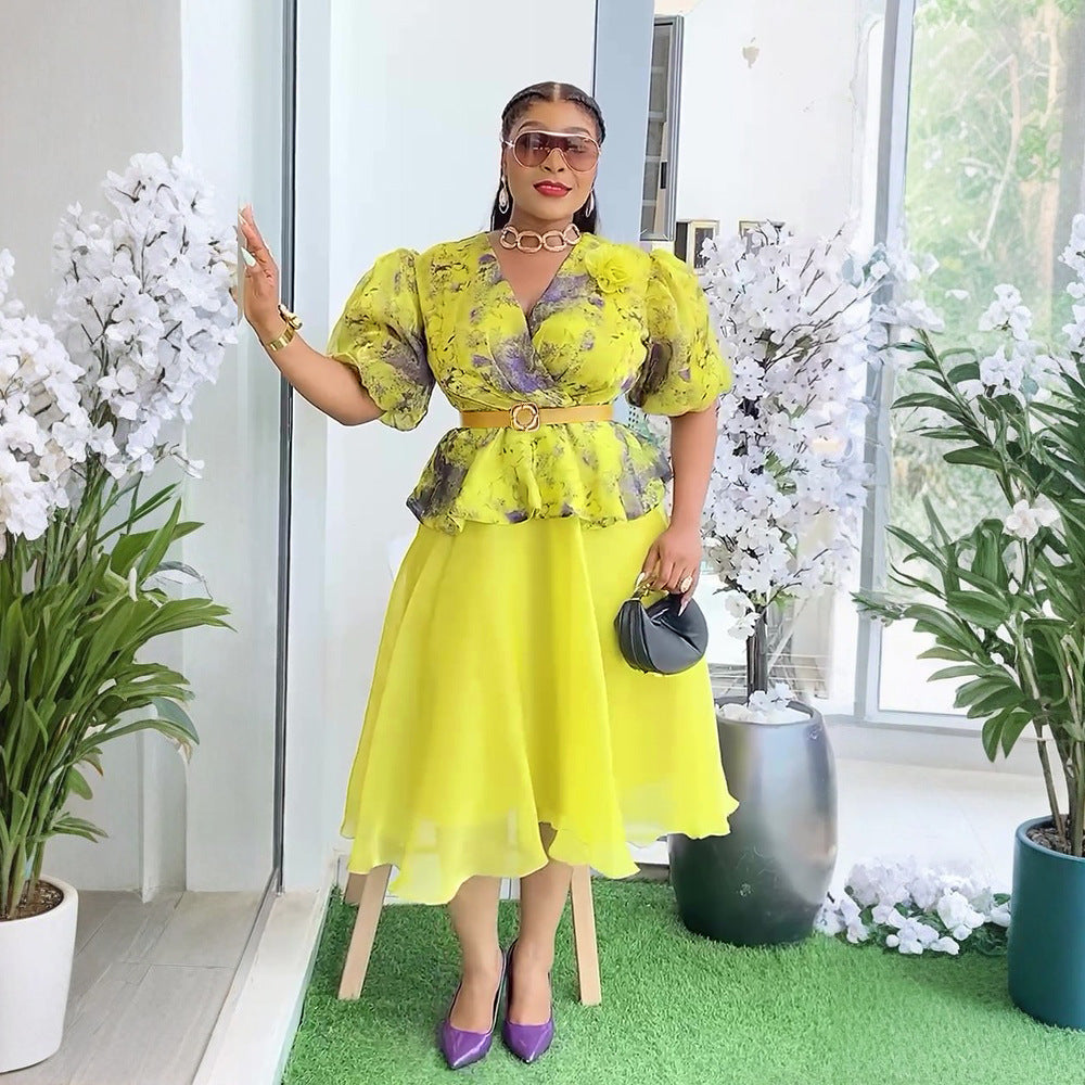 Puff Sleeve Elegant Dress African Printed Dresses