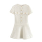 Women's Pocket Round Neck Textured Sleeve Dress Dresses