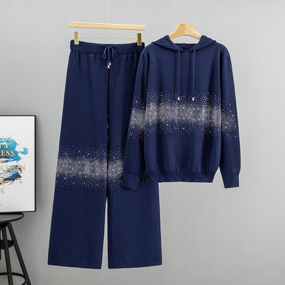 Women's Starry Hot Rhinestone Fashionable Knitted Autumn Suits