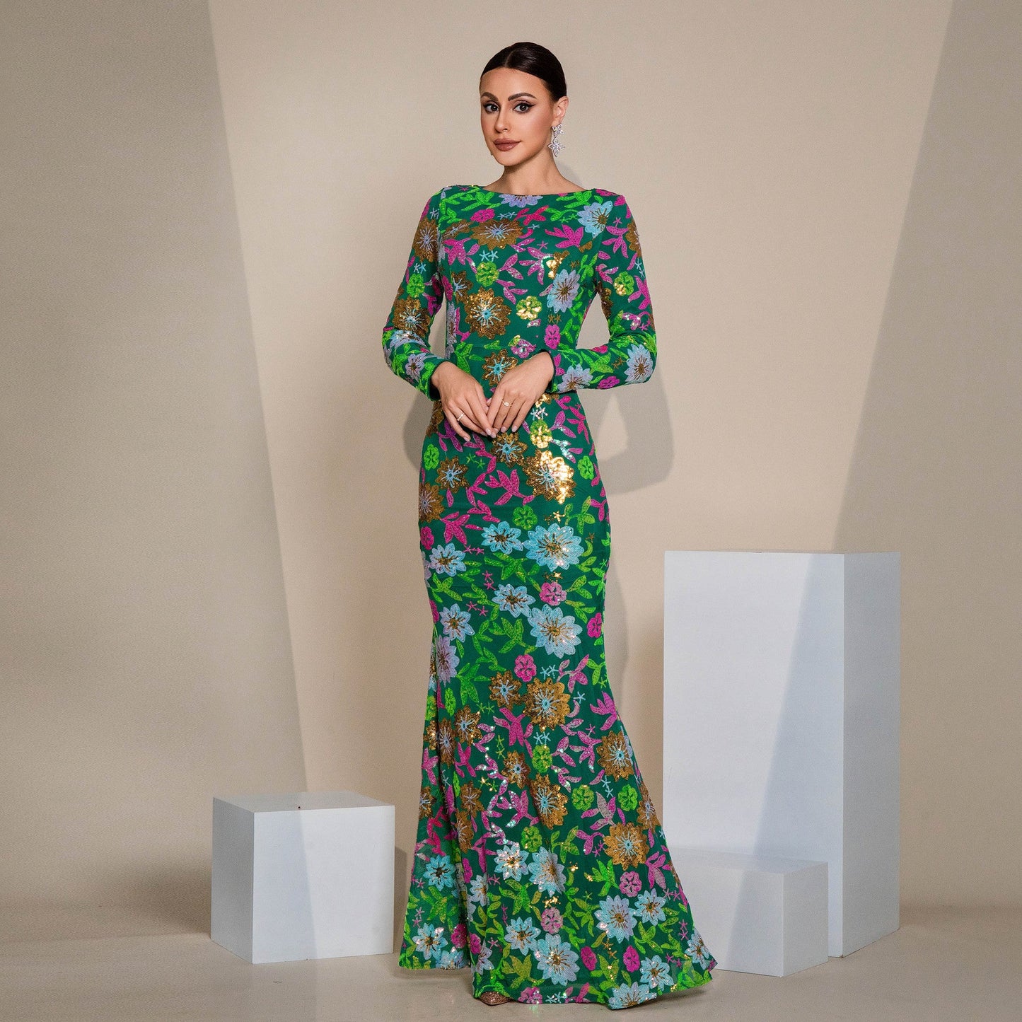 Women's Neck Sexy Slim Sequined Banquet Bridesmaid Dresses