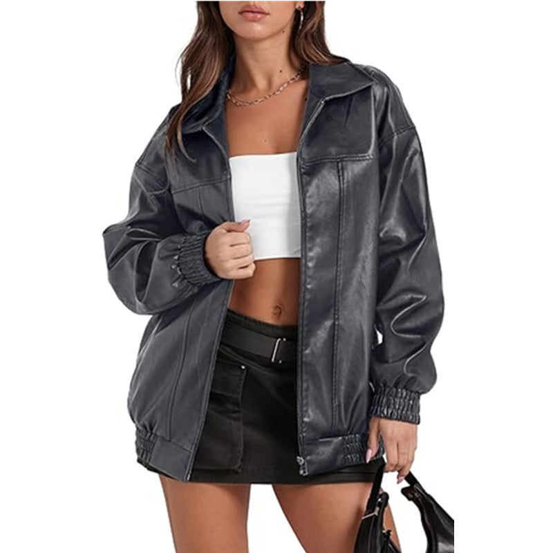 Women's Long Sleeve Lapel Zipper Side Pocket Jackets