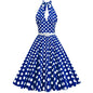 Women's Polka Dot Stitching Belt Halter Hepburn Dresses