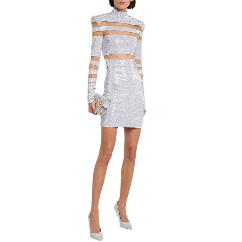 Temperament Fashion Mesh Patchwork Hot Drilling Tops