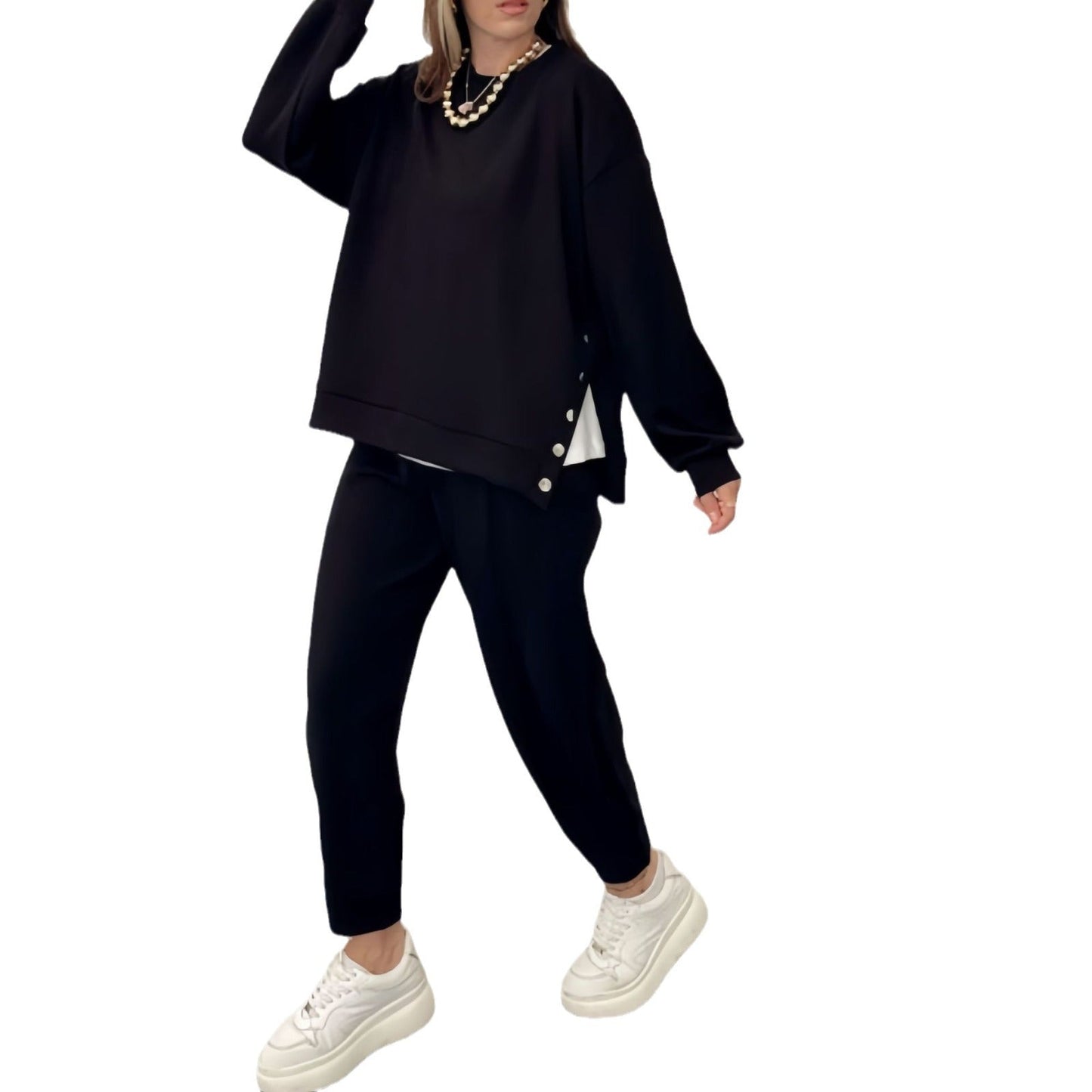 Women's Metal Button Split Long Sleeve Sports Casual Suits