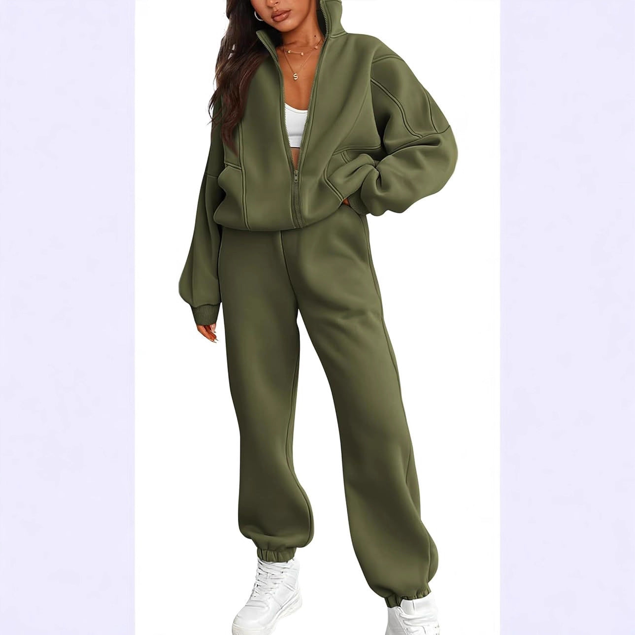 Women's Two-piece Fleece Casual Zipper Loose Fashion Sweaters