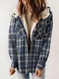Women's Plaid Long Sleeve Furry Hooded With Coats