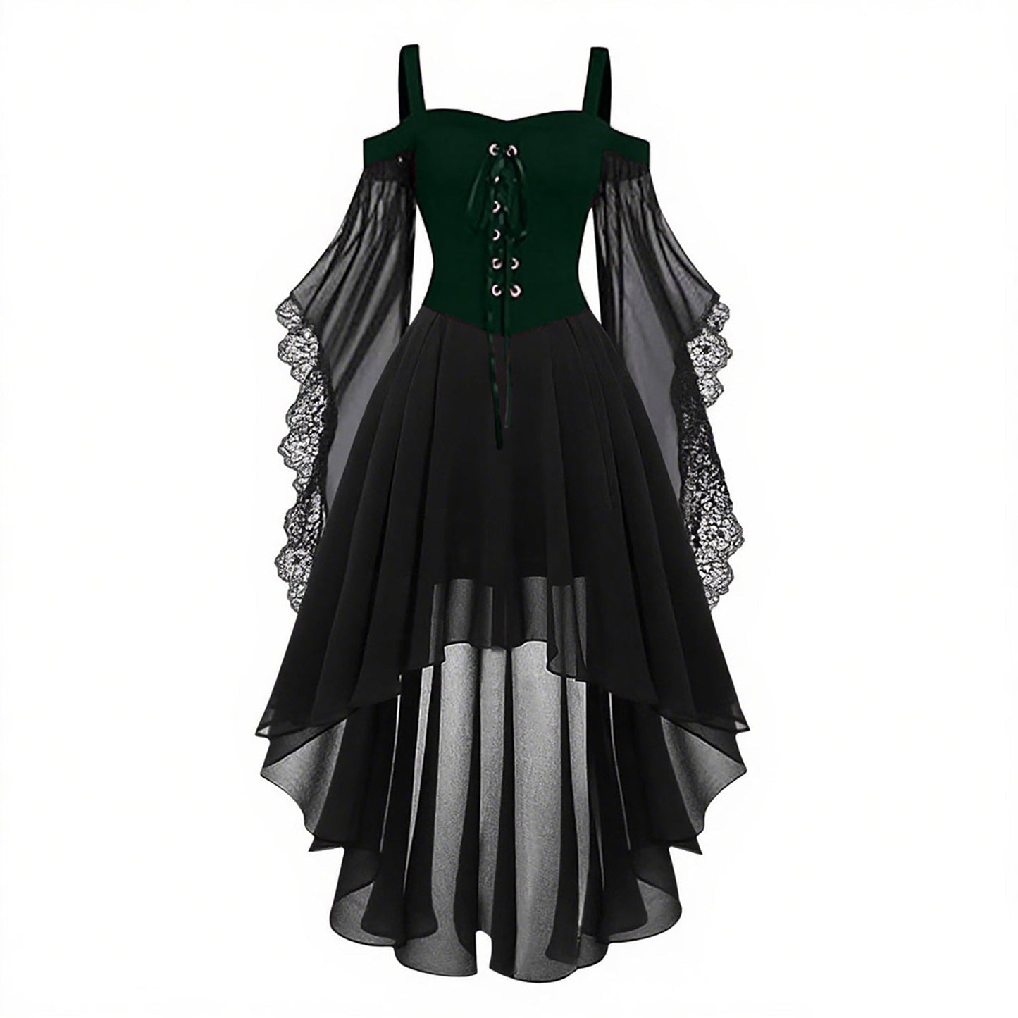 Gothic Style Halloween Witch Front Back Long Dresses