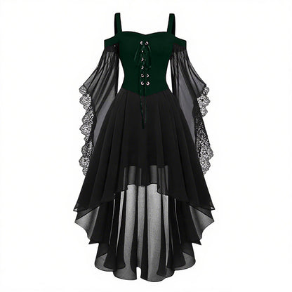 Gothic Style Halloween Witch Front Back Long Dresses