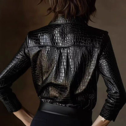 Women's Fashion Long Sleeve Shirt Glossy Serpentine Blouses