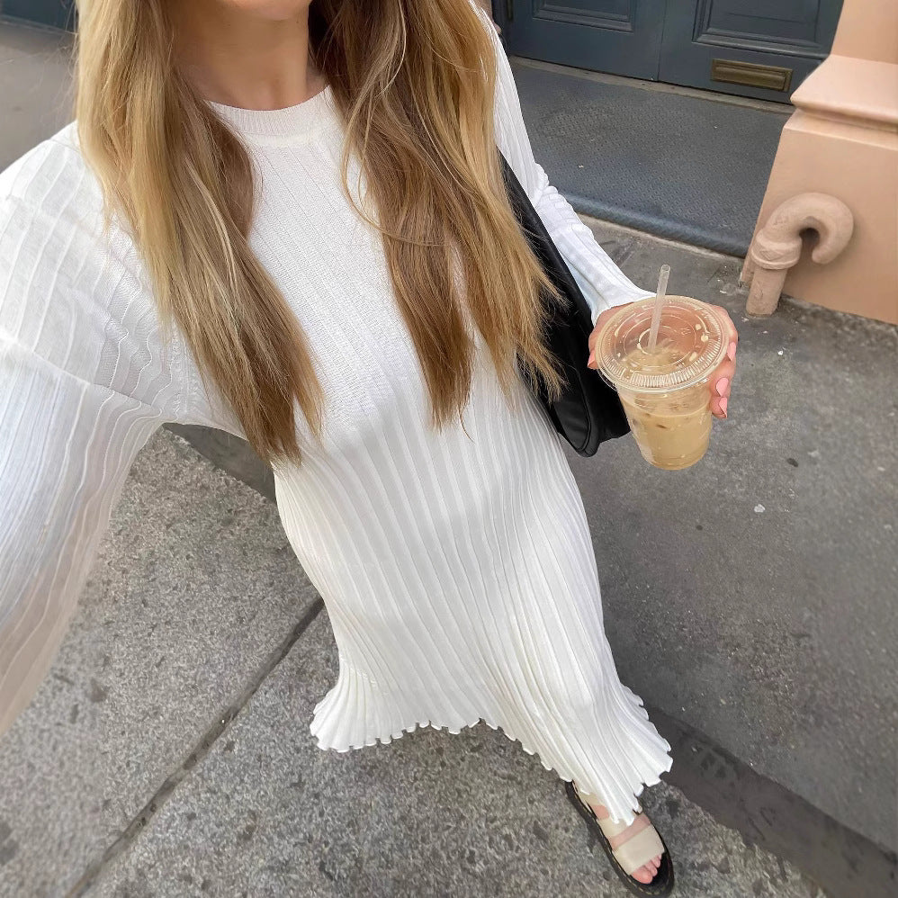 Women's Knitted Dress Casual Waist Tight Round Dresses