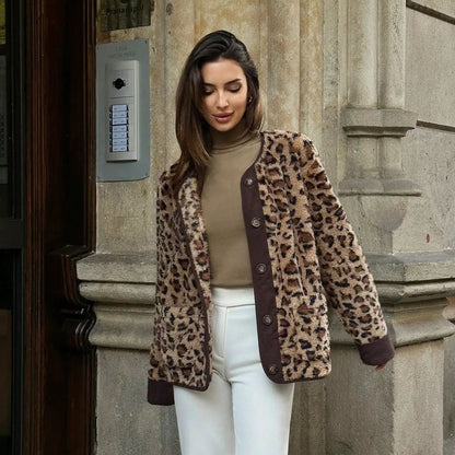 Women's American Printed Fashionable Loose Lamb Fur Coats