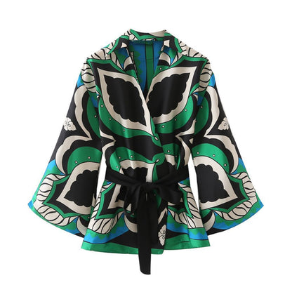 Women's Graceful Bowknot Decoration Printed Shirt Blouses