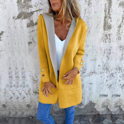 Women's Spring Casual Contrast Color Hooded Coats
