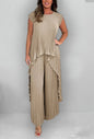 Women's Plain Color Sleeve Pleated Straight Two-piece Suits