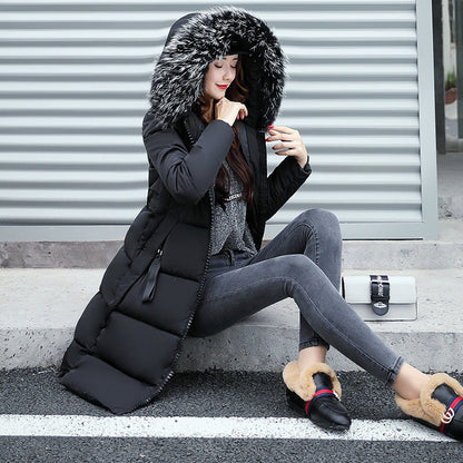 Women's Long Cotton Hooded Large Fur Collar Coats