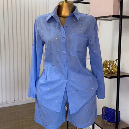 Women's Summer Fashion Solid Color Polo Collar Suits