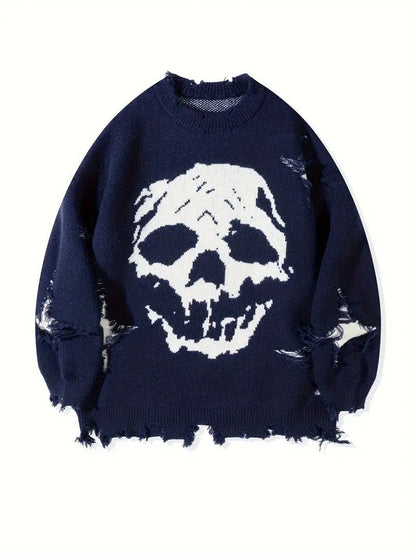 Skull Pattern Personality Street Ripped Pullover Sweaters