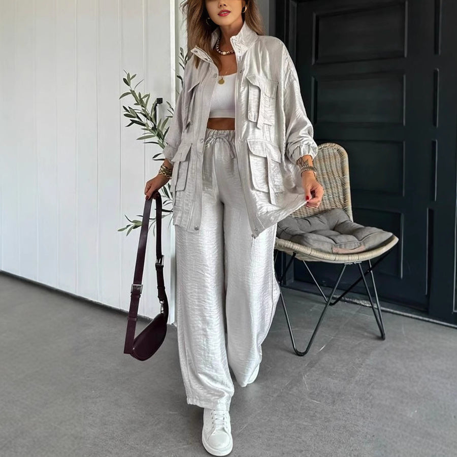 Women's Two-piece Set Solid Color Fashion Long-sleeved Suits