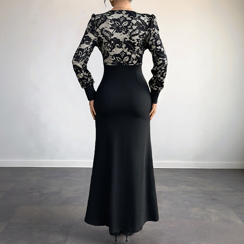 Date Sexy Retro Lace Stitching Long Dresses