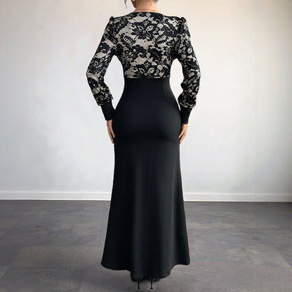 Date Sexy Retro Lace Stitching Long Dresses