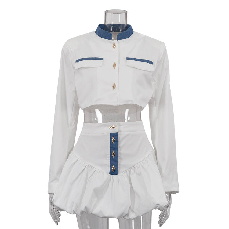 Women's Fashion Street High Waist Bud Stand-up Collar Suits