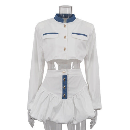 Women's Fashion Street High Waist Bud Stand-up Collar Suits