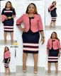 Women's African Striped Button Dress Two-piece Colors Suits