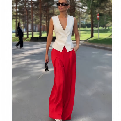 Women's Personality Deep Sleeveless High Waist Wide Leg Suits