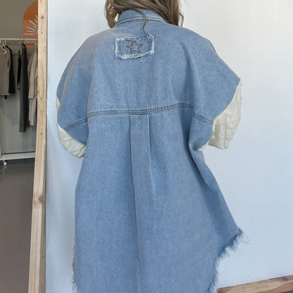 Women's Loose Stitching Sleeve Denim Woolen Jackets